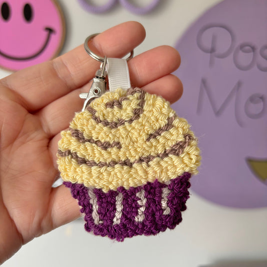 Mini cupcake punch needle keyring, cute decor, personalised, key accesory