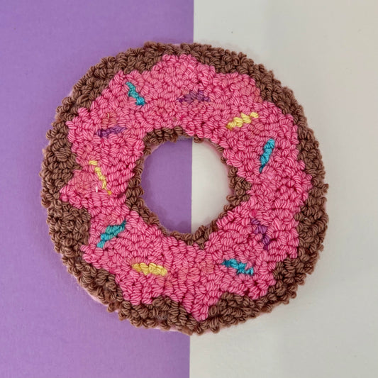 Donut punch needle drinks coaster, mug rug, cute decor, home decor, office decor