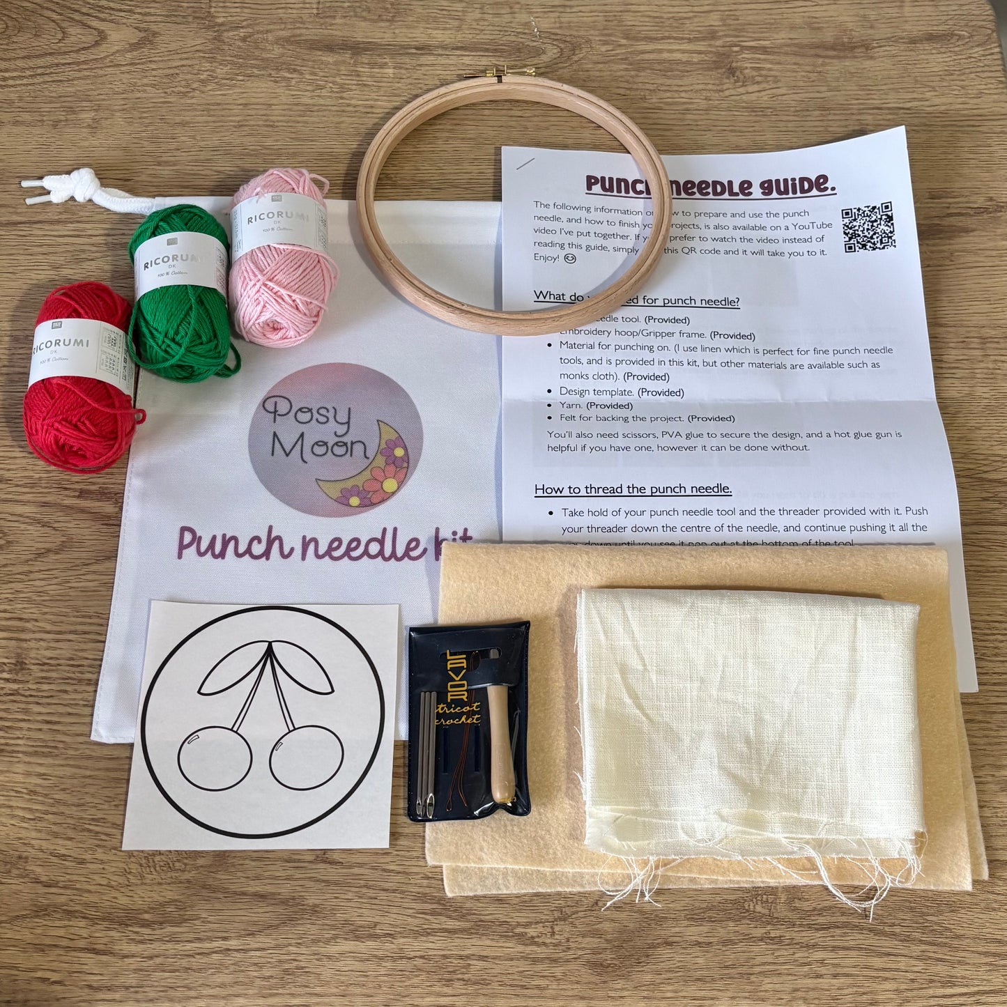 Punch needle kit, embroidery hoop option - Starter kit - Craft supplies