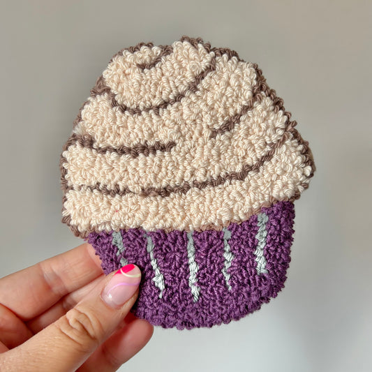 Cupcake punch needle drinks coaster, mug rug, cute decor, home decor, office decor