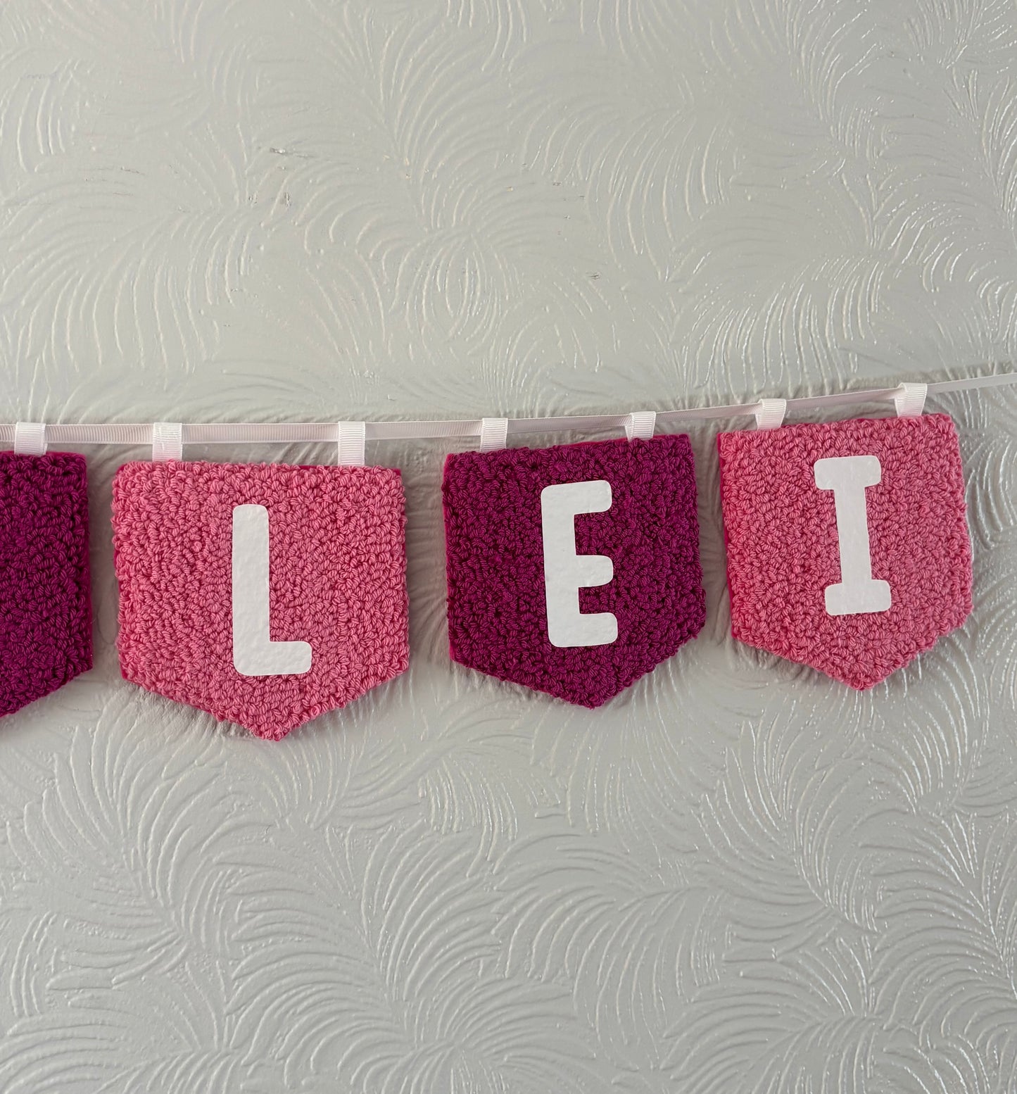 Personalised punch needle flag garland, name, personalised, bedroom hanging, wall hanging, playroom, wall decor