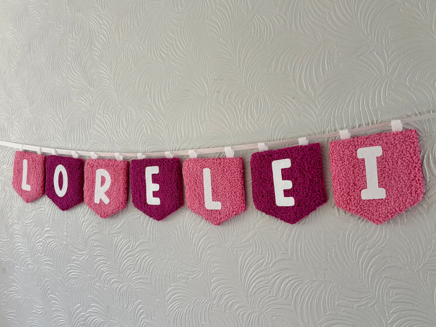 Personalised punch needle flag garland, name, personalised, bedroom hanging, wall hanging, playroom, wall decor
