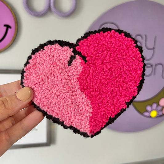 Broken heart punch needle drinks coaster, mug rug, cute decor, home decor, office decor