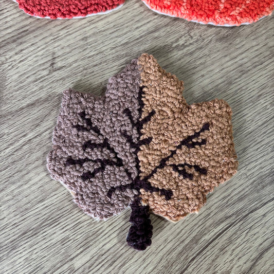 Autumn leaf punch needle drinks coaster, mug rug, cute decor, home decor, office decor