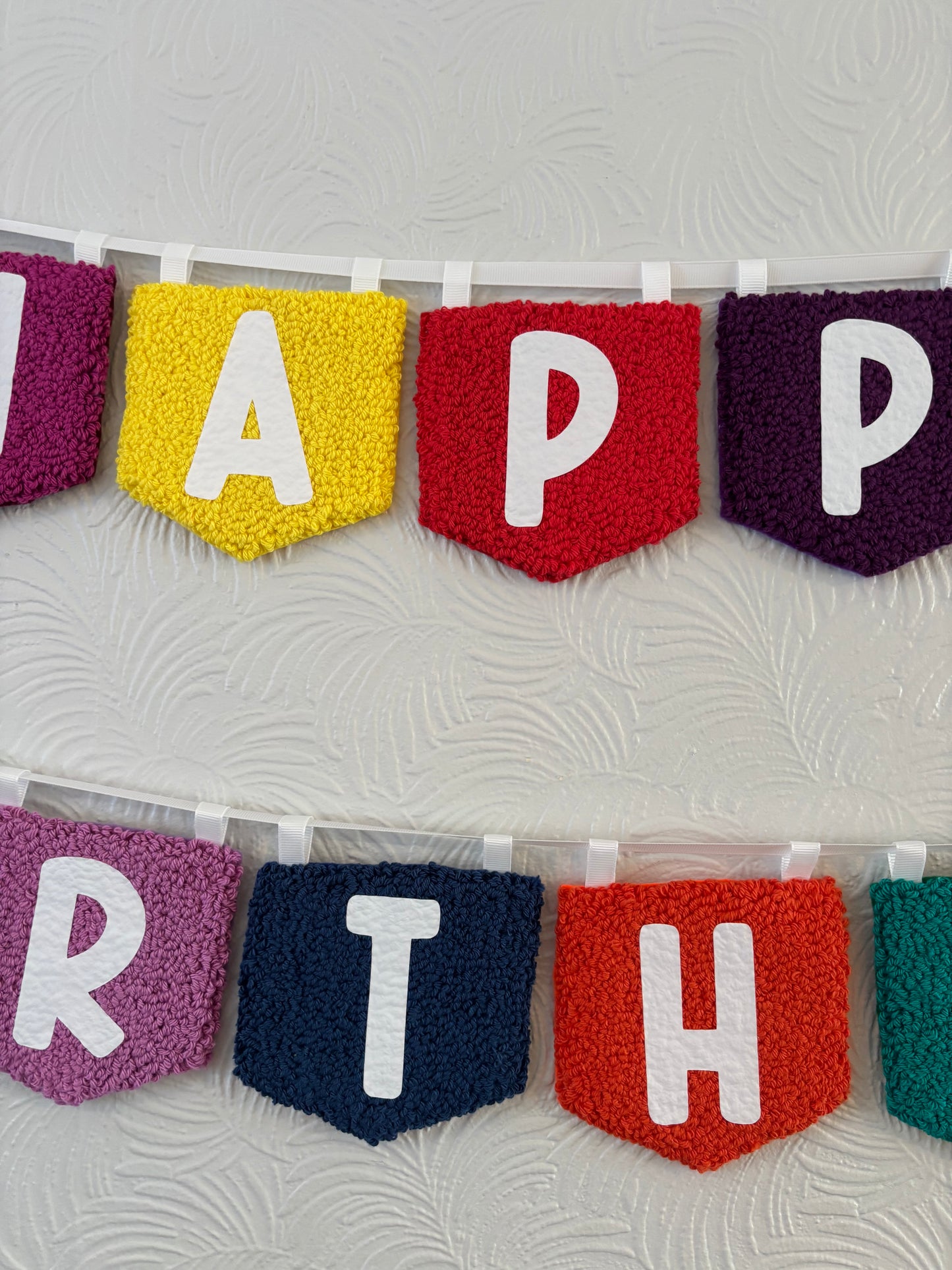 Happy birthday punch needle flag garland, birthday, decoration, bedroom hanging, wall hanging, playroom, wall decor