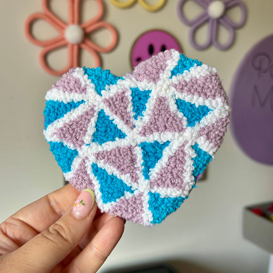 Geometric heart punch needle drinks coaster, mug rug, cute decor, home decor, office decor