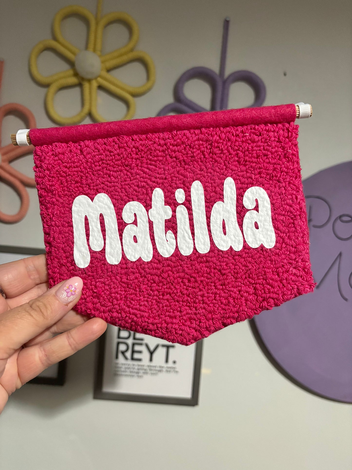 Personalised punch needle banner, name, personalised, bedroom hanging, wall hanging, playroom, wall decor