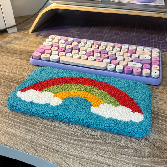 Rainbow punch needle desk mat, desk decor, desk accessory, cute decor, office decor