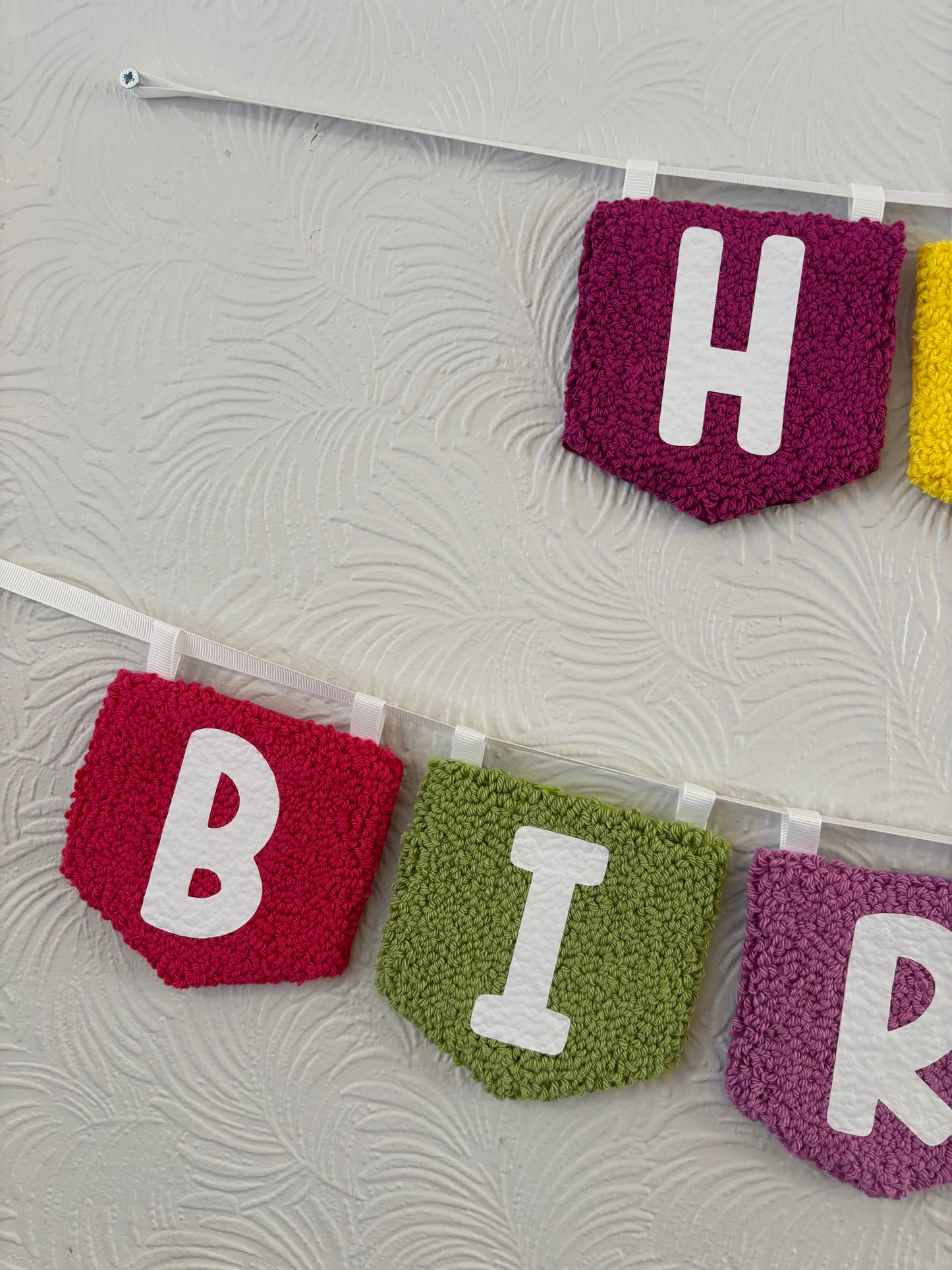 Happy birthday punch needle flag garland, birthday, decoration, bedroom hanging, wall hanging, playroom, wall decor