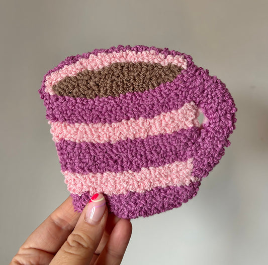Tea/Coffee mug punch needle drinks coaster, mug rug, cute decor, home decor, office decor