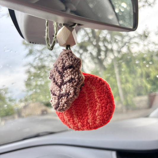 Autumnal leaf and pumpkin punch needle car hanging, car decor, car accessory, cute decor