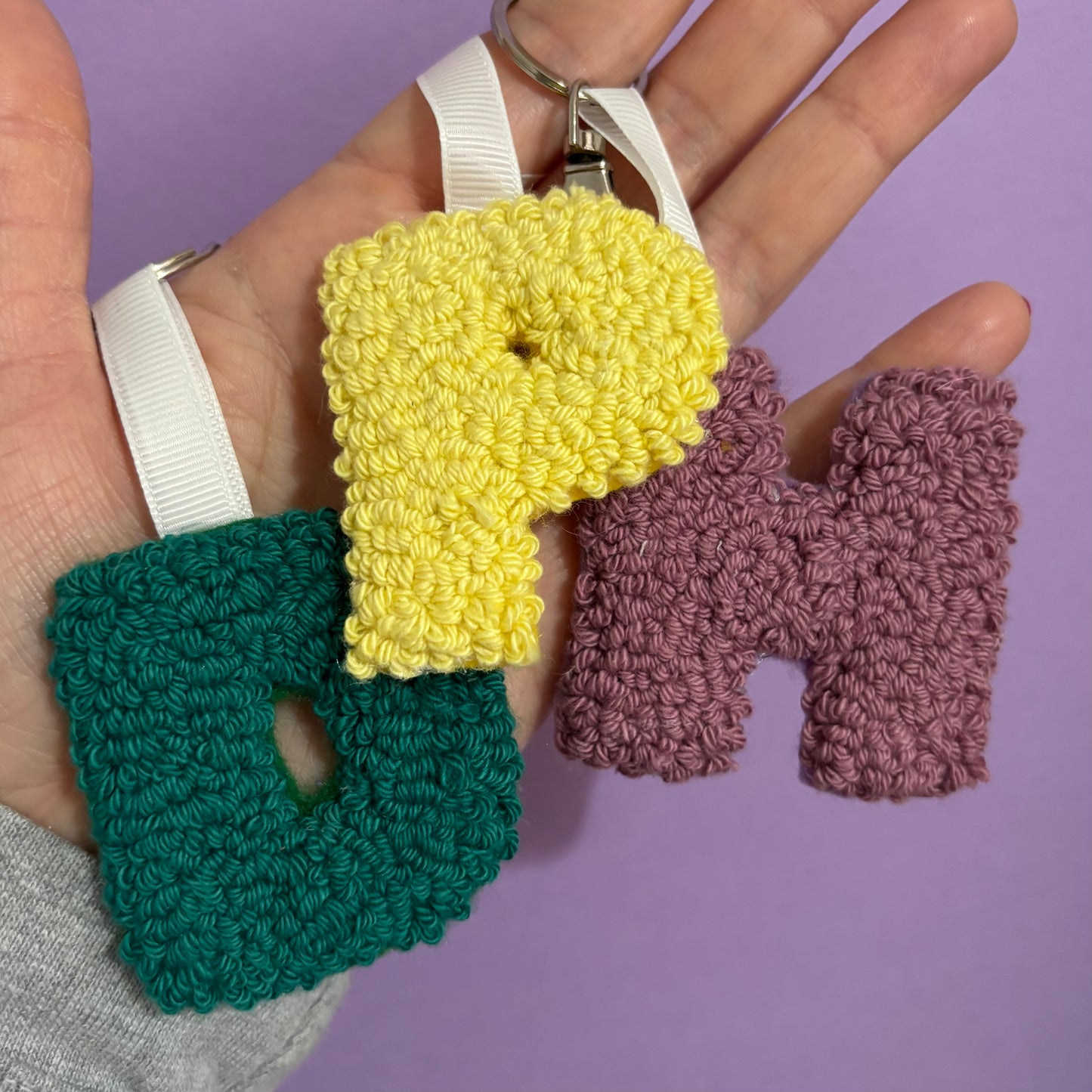 Initial punch needle keyring, cute decor, personalised, initial, key accesory