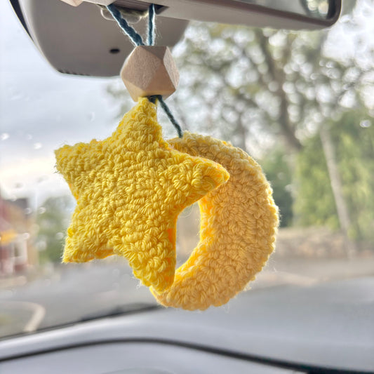 Star and moon punch needle car hanging, car decor, car accessory, cute decor
