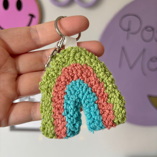 Rainbow punch needle keyring, cute decor, personalised, key accesory