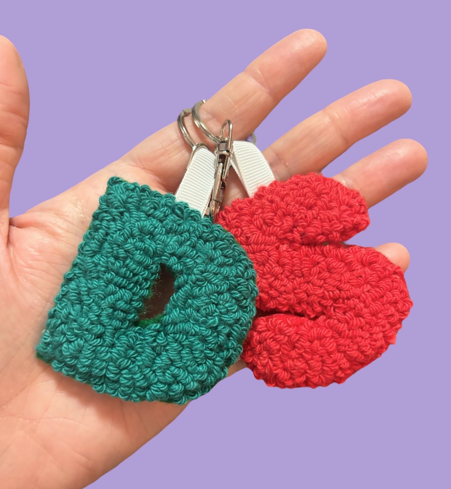 Initial punch needle keyring, cute decor, personalised, initial, key accesory