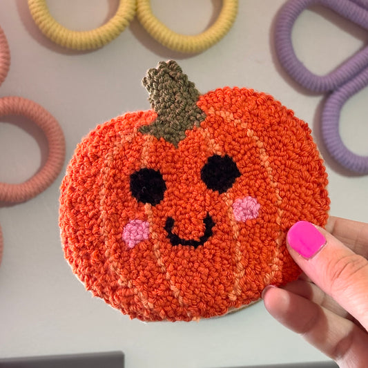 Pumpkin with face punch needle drinks coaster, mug rug, cute decor, home decor, office decor