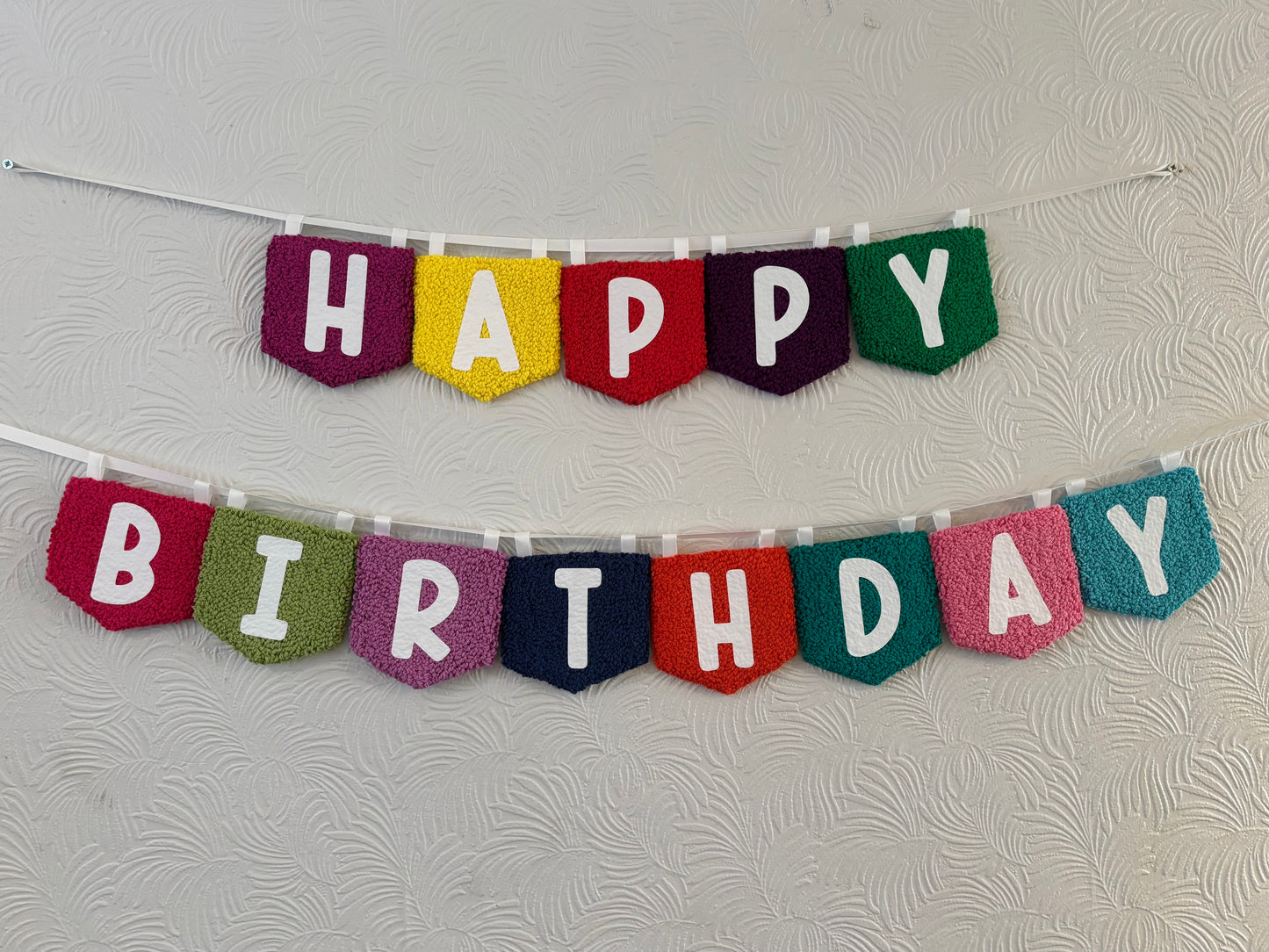 Happy birthday punch needle flag garland, birthday, decoration, bedroom hanging, wall hanging, playroom, wall decor
