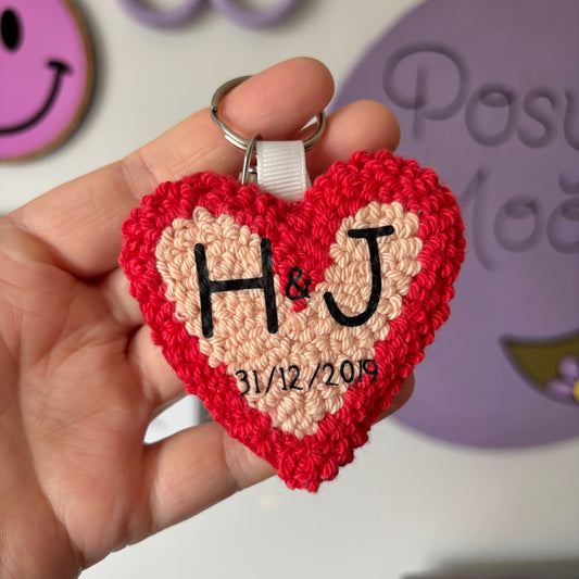Couples personalised punch needle keyring, cute decor, personalised, key accesory