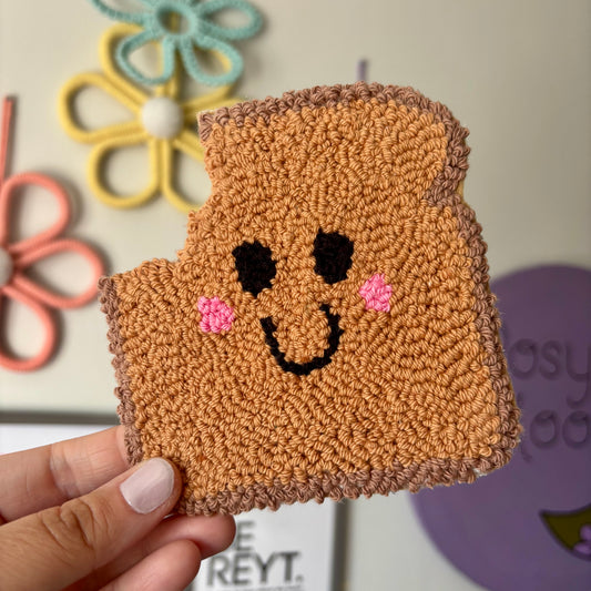 Cute toast punch needle drinks coaster, mug rug, cute decor, home decor, office decor