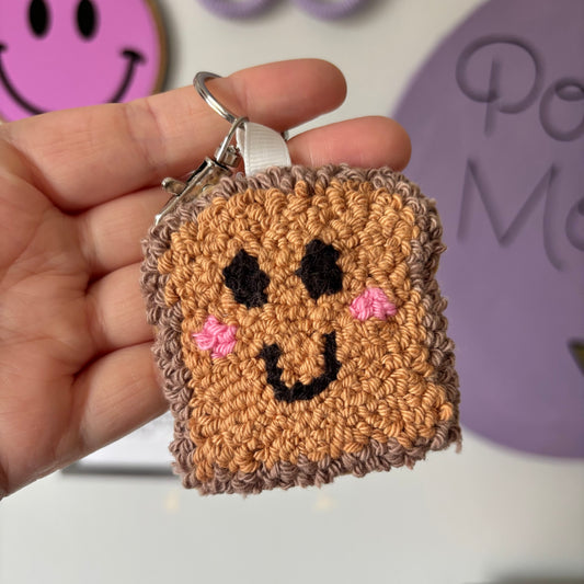 Mini toast slice punch needle keyring, cute decor, personalised, key accesory