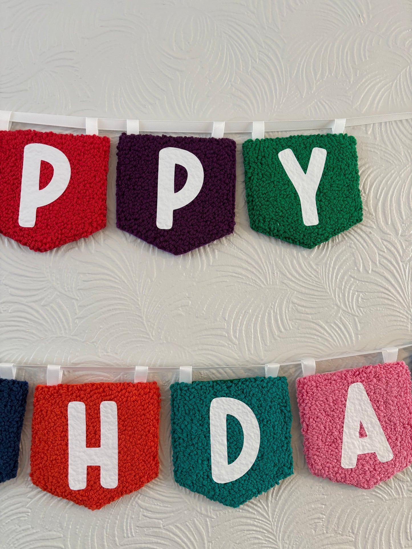 Happy birthday punch needle flag garland, birthday, decoration, bedroom hanging, wall hanging, playroom, wall decor