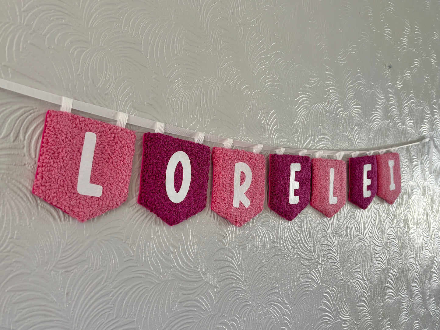 Personalised punch needle flag garland, name, personalised, bedroom hanging, wall hanging, playroom, wall decor