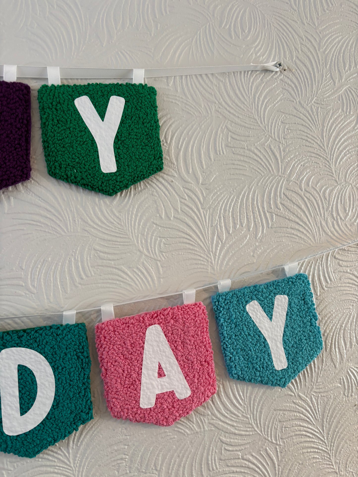 Happy birthday punch needle flag garland, birthday, decoration, bedroom hanging, wall hanging, playroom, wall decor