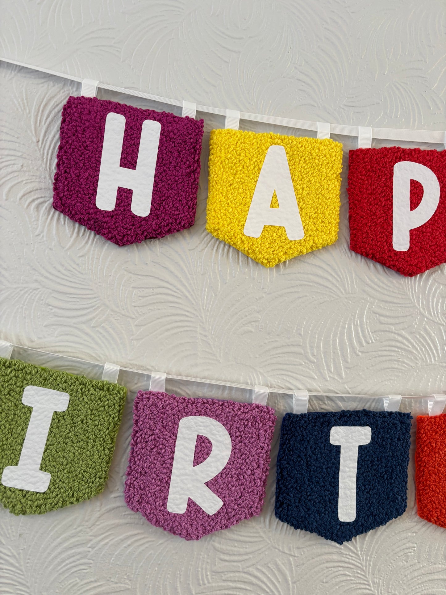 Happy birthday punch needle flag garland, birthday, decoration, bedroom hanging, wall hanging, playroom, wall decor