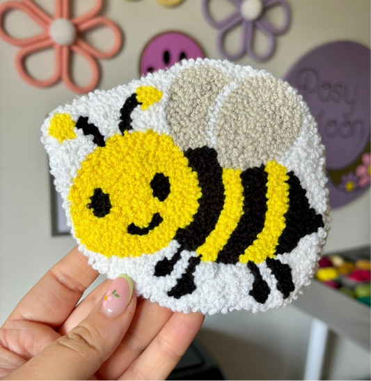 Bumblebee punch needle drinks coaster, mug rug, cute decor, home decor, office decor