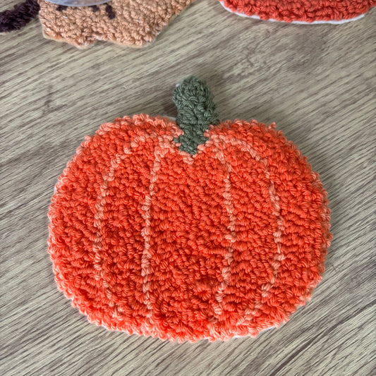 Pumpkin punch needle drinks coaster, mug rug, cute decor, home decor, office decor
