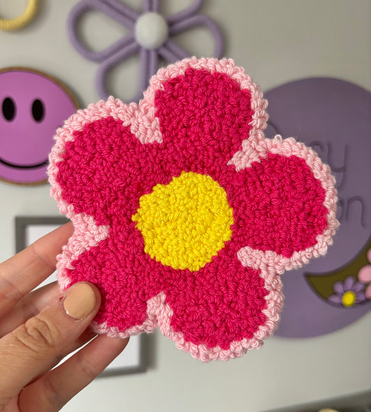 Flower outline punch needle drinks coaster, mug rug, cute decor, home decor, office decor