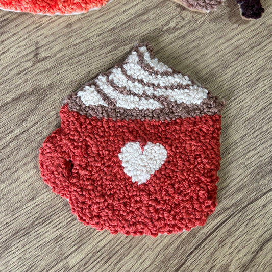 Pumpkin spiced latte punch needle drinks coaster, mug rug, cute decor, home decor, office decor, version one
