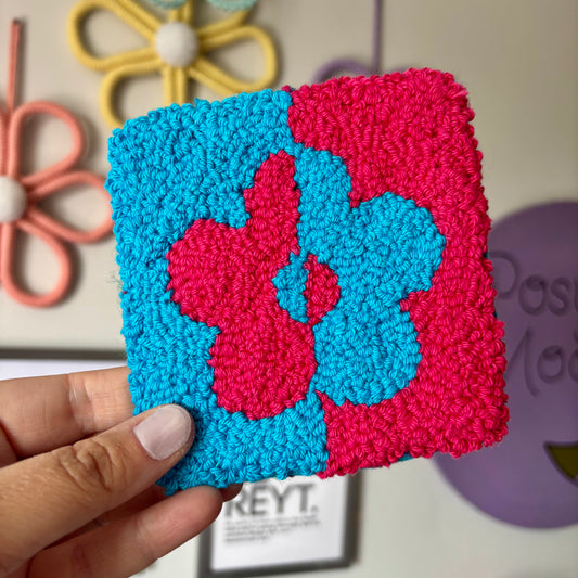 Flower half & half punch needle drinks coaster, mug rug, cute decor, home decor, office decor