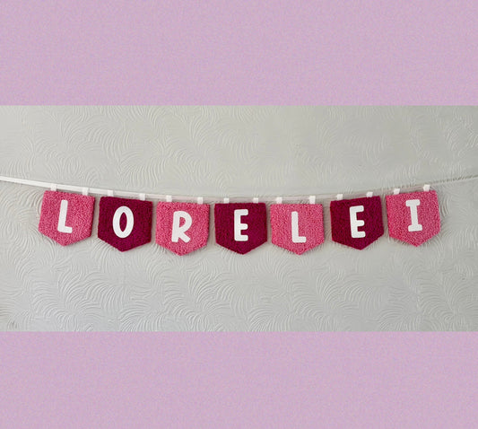 Personalised punch needle flag garland, name, personalised, bedroom hanging, wall hanging, playroom, wall decor