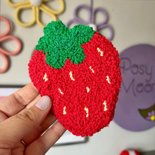 Strawberry punch needle drinks coaster, mug rug, cute decor, home decor, office decor