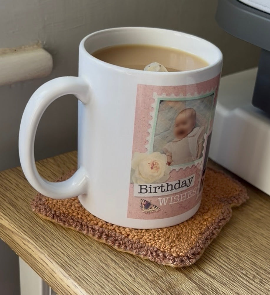 Geometric heart punch needle drinks coaster, mug rug, cute decor, home decor, office decor