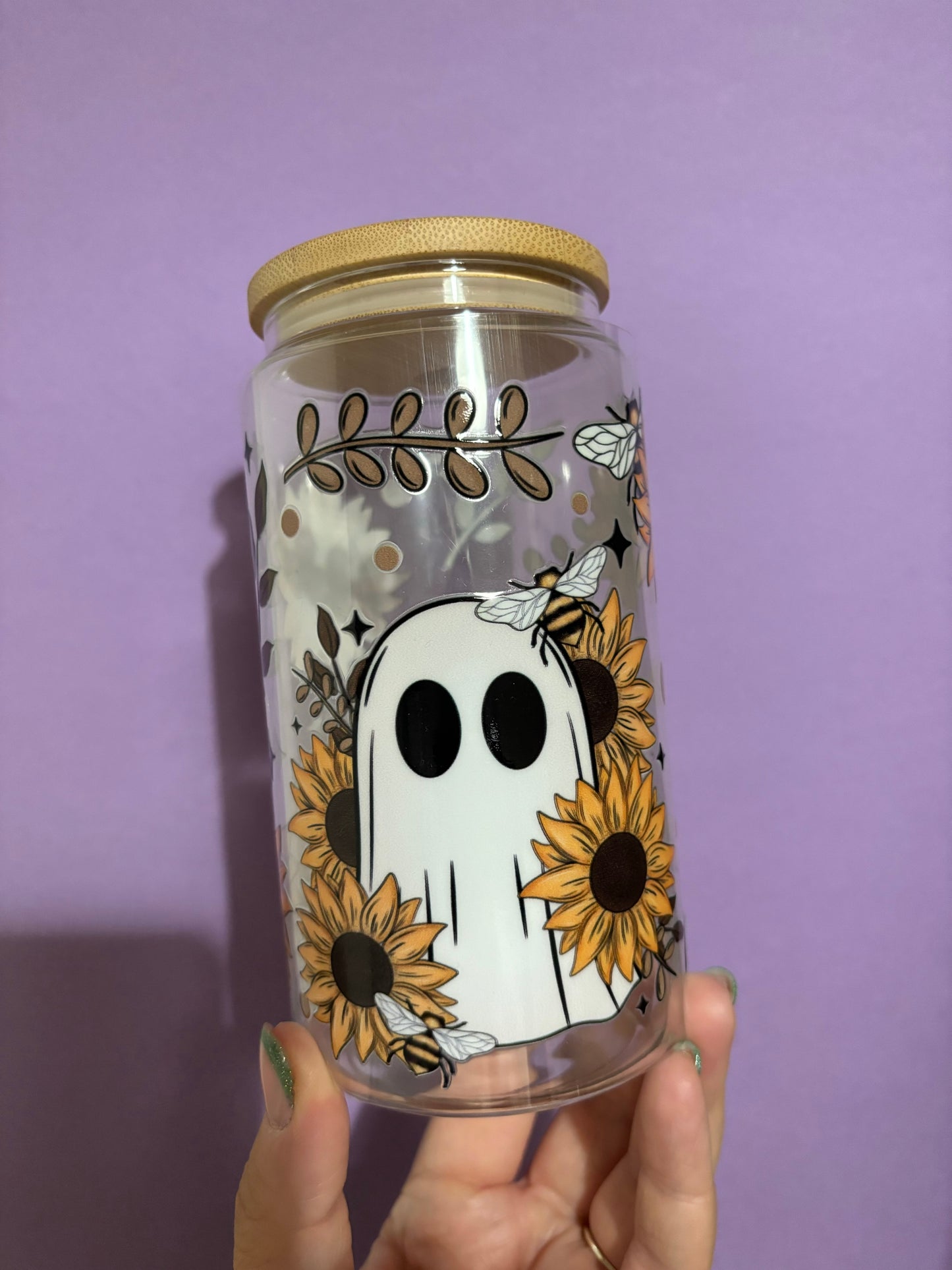 Sunflower ghost glass tumbler - Glass cup - Cold drinks