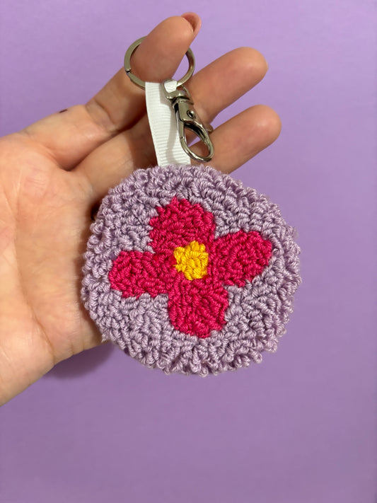 Flower punch needle keyring, cute decor, home decor, office decor, key accesory