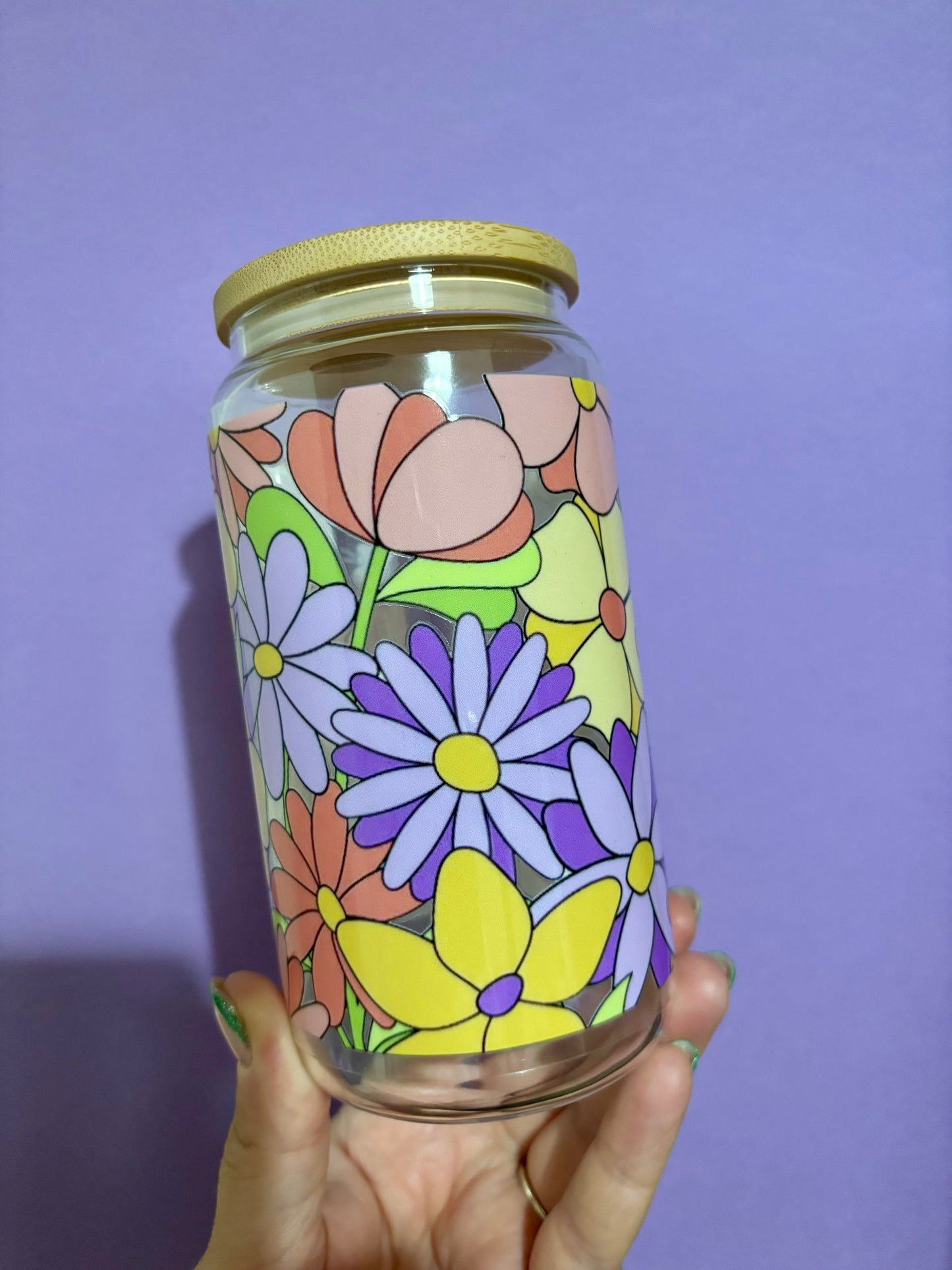 Bright floral glass tumbler - Glass cup - Cold drinks