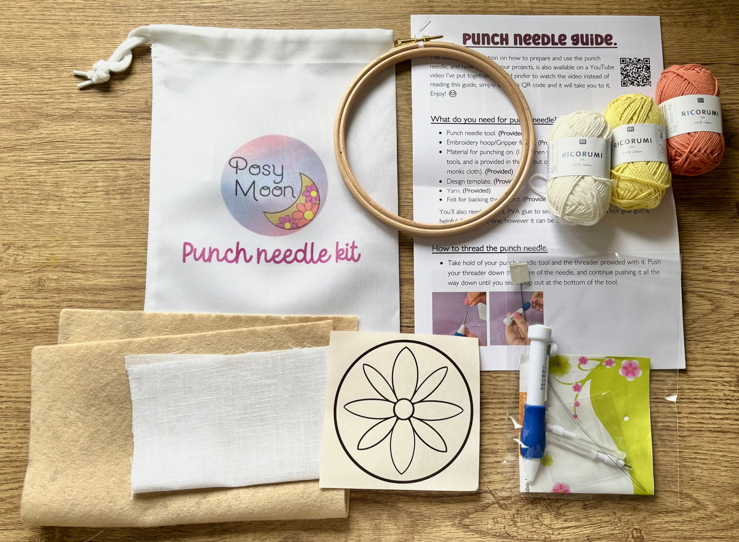 Punch needle kit, embroidery hoop option - Starter kit - Craft supplies