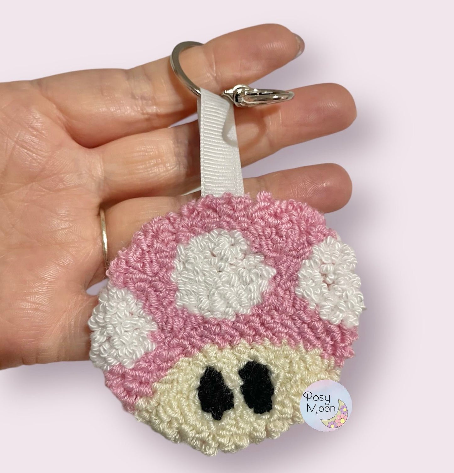 Mushroom punch needle keyring, cute decor, home decor, office decor, key accesory