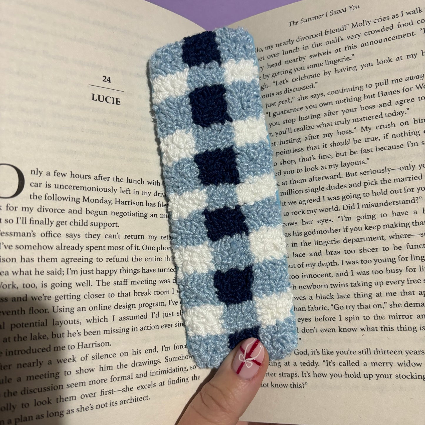 Checked punch needle bookmark, cute decor, home decor, office decor