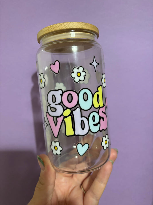 Good vibes glass tumbler - Glass cup - Cold drinks