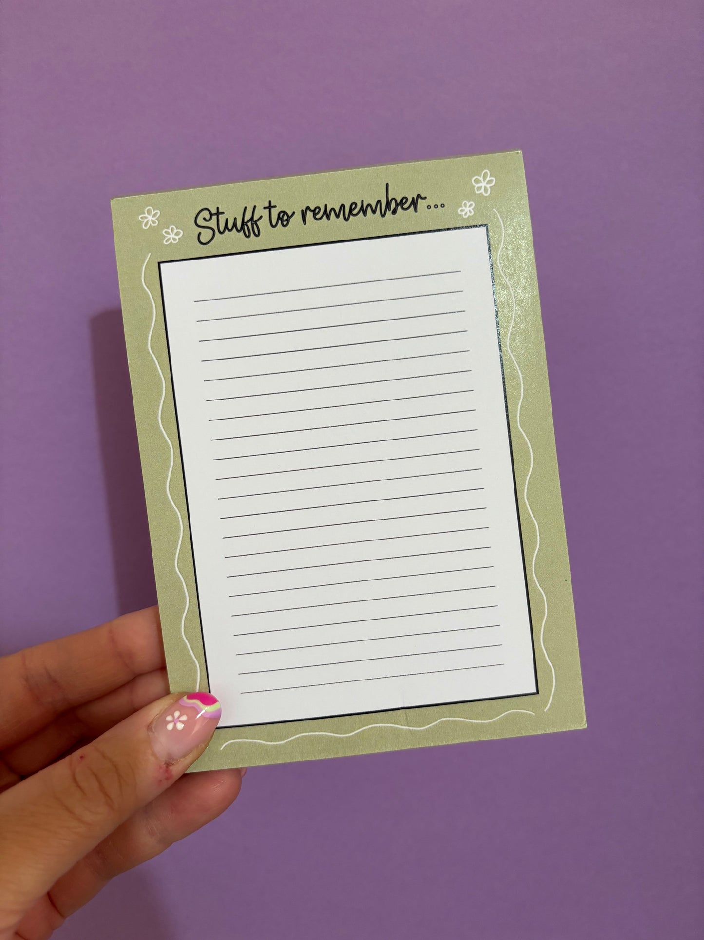 Stuff to remember green A6 notepad