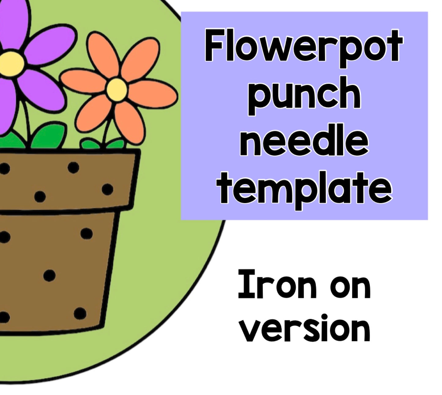 Iron on flowerpot punch needle template, coaster, mug rug, template, pattern