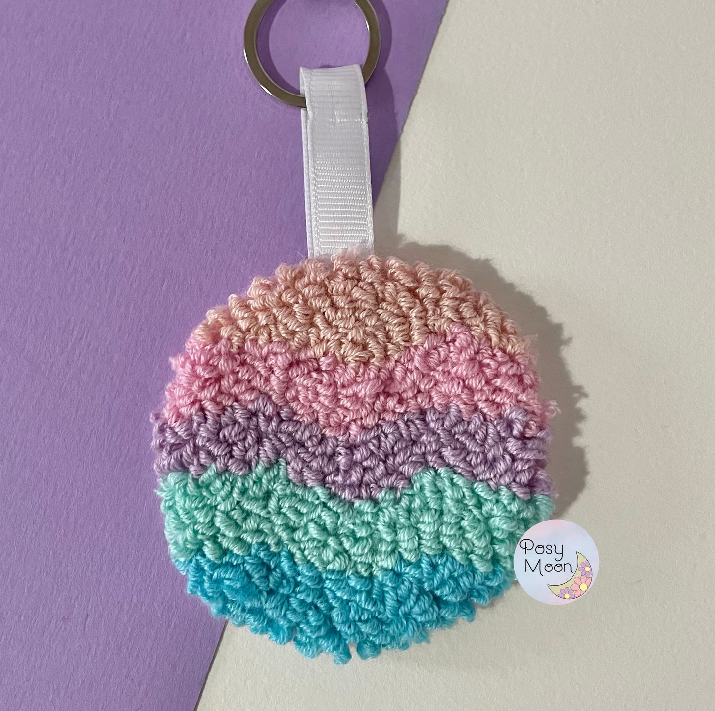 Waves punch needle keyring, cute decor, home decor, office decor, key accesory