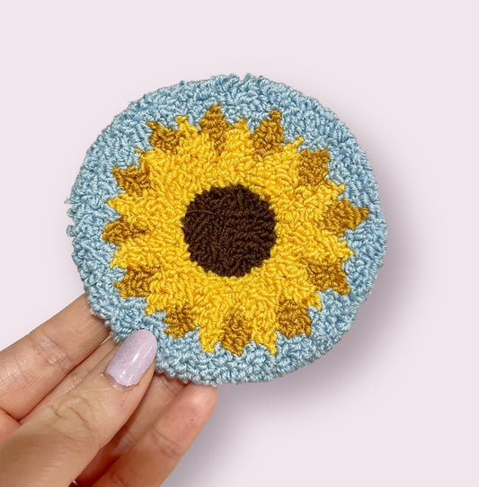 Sunflower punch needle drinks coaster, mug rug, cute decor, home decor, office decor