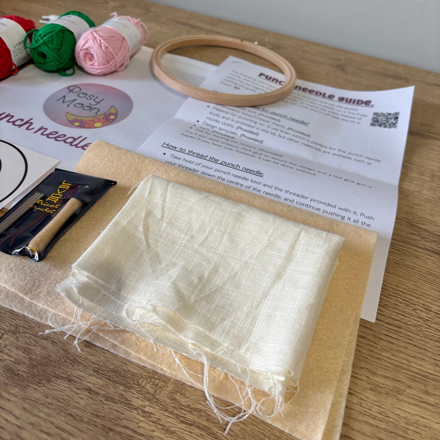 Punch needle kit, embroidery hoop option - Starter kit - Craft supplies