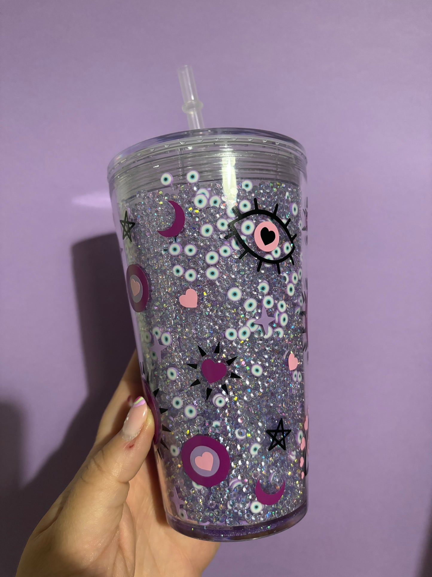 IMPERFECT 16oz evil eye rhinestone tumbler - Snowglobe cup - Cold drinks - Glitter