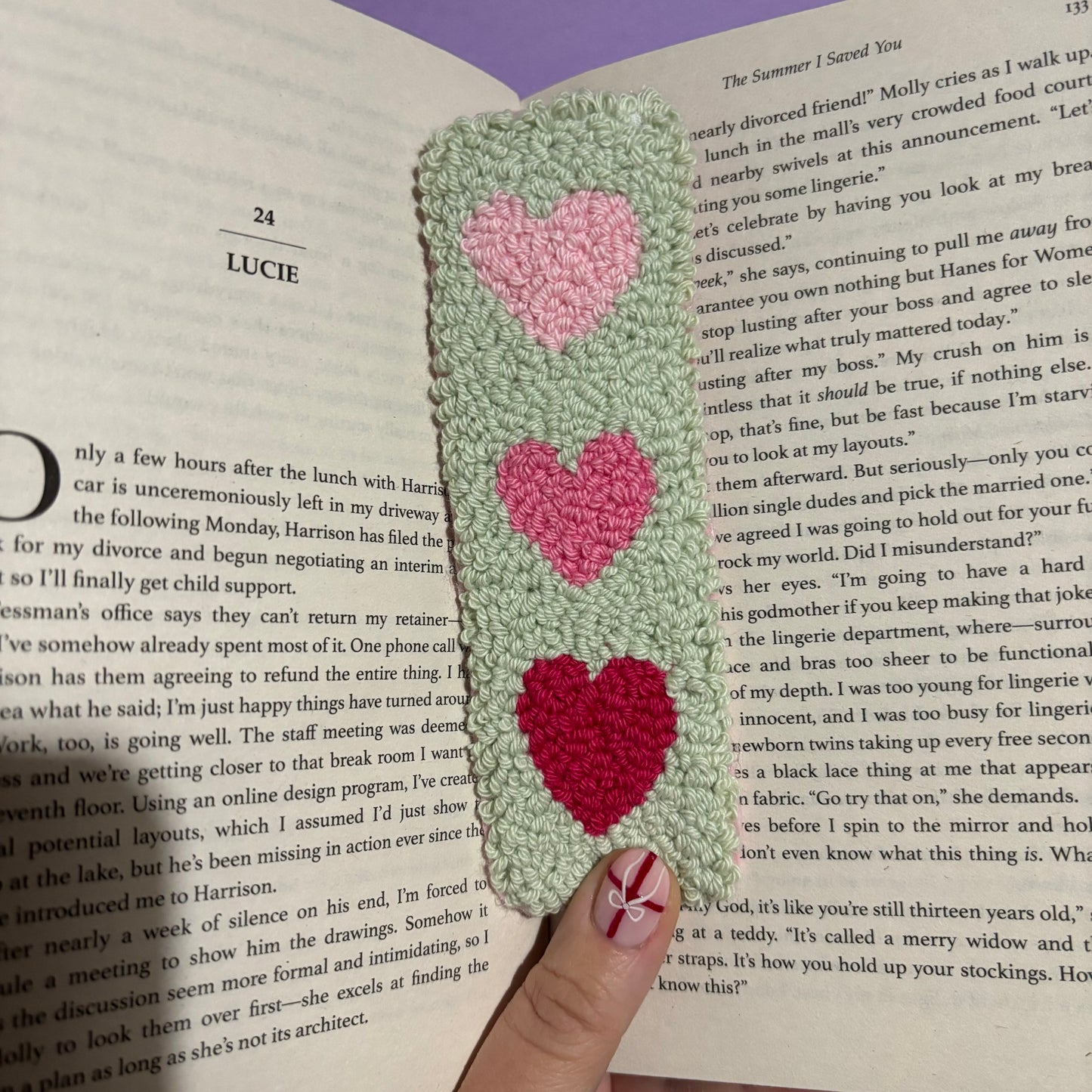 Hearts punch needle bookmark, cute decor, home decor, office decor